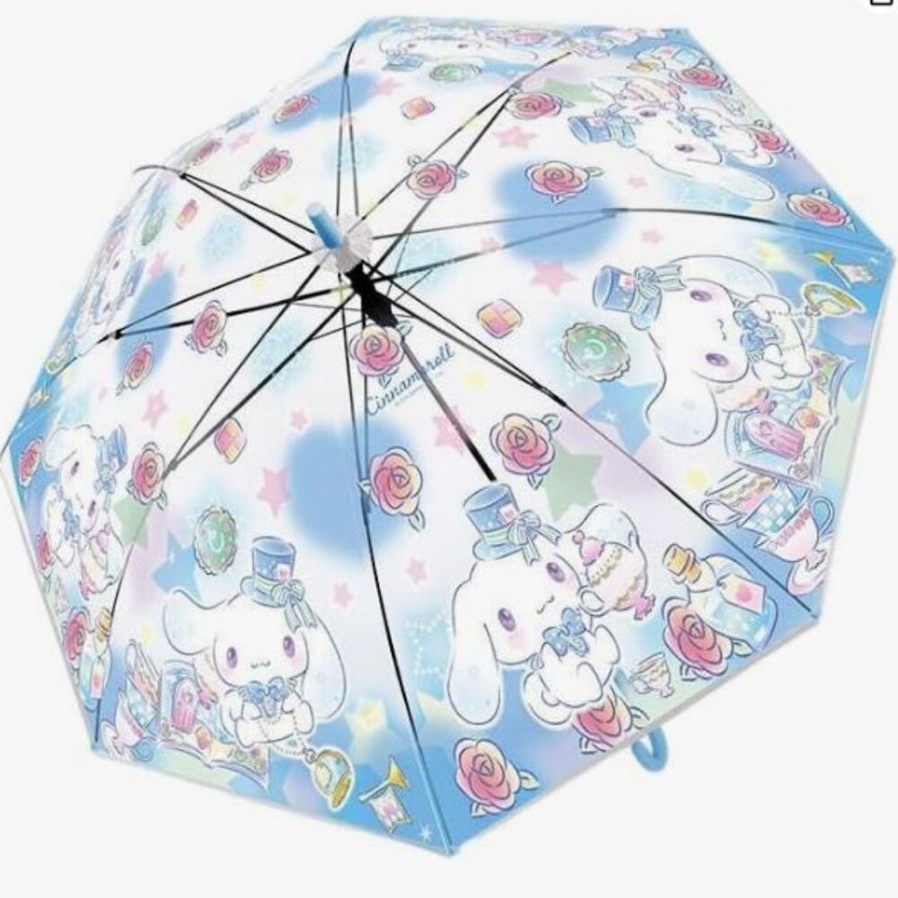 Sanrio  Cinnamoroll Transparent Auto Open 8 Fiberglass Ribs Stick Umbrella.